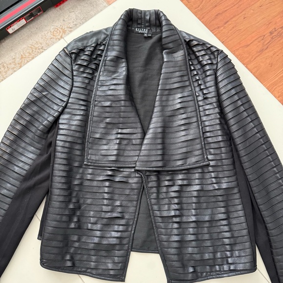 Bylyse Spenard Tiered Cardigan Jacket Vegan Leather Ruffle Front Duster Moto - Picture 5 of 7